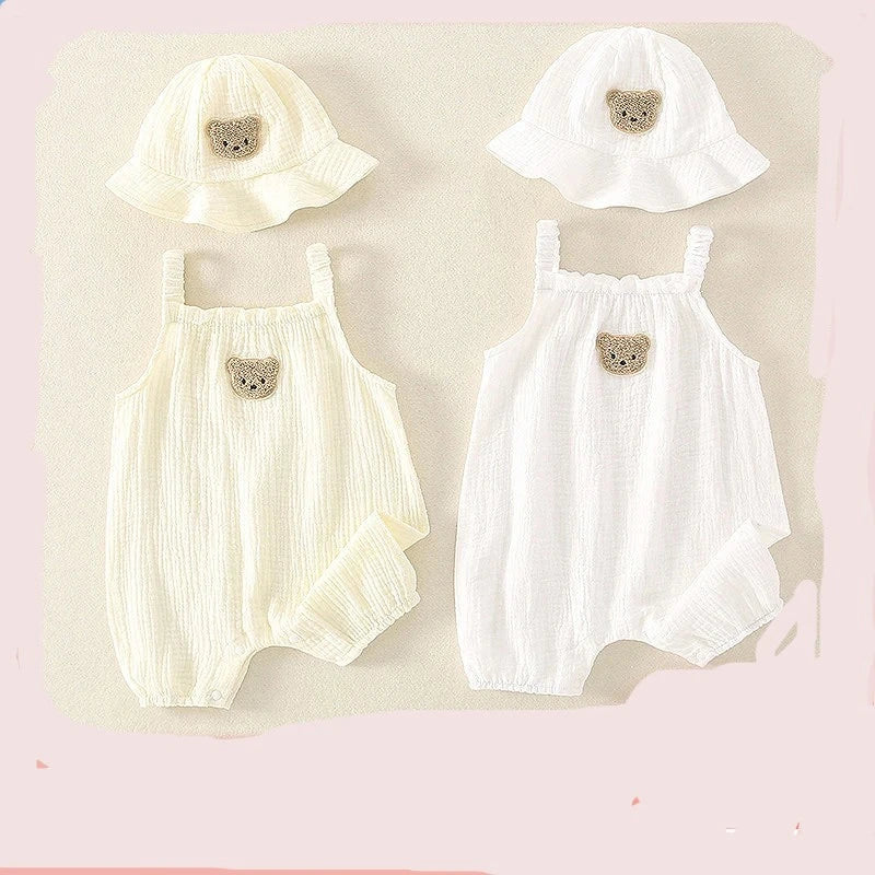 Summer Baby Clothes Set: Bear Romper with Fisherman Hat